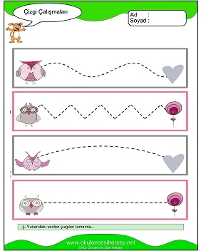 okul öncesi çizgi çalışma sayfaları